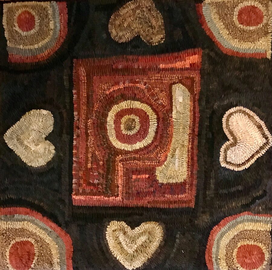 Antique Hearts, a Hand Hooked Rug by Jennifer McKelvie