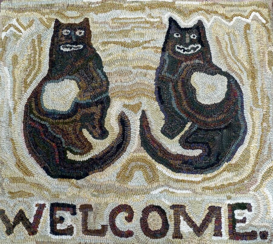 Antique Twin Cats, a Hand Hooked Rug by Jennifer McKelvie