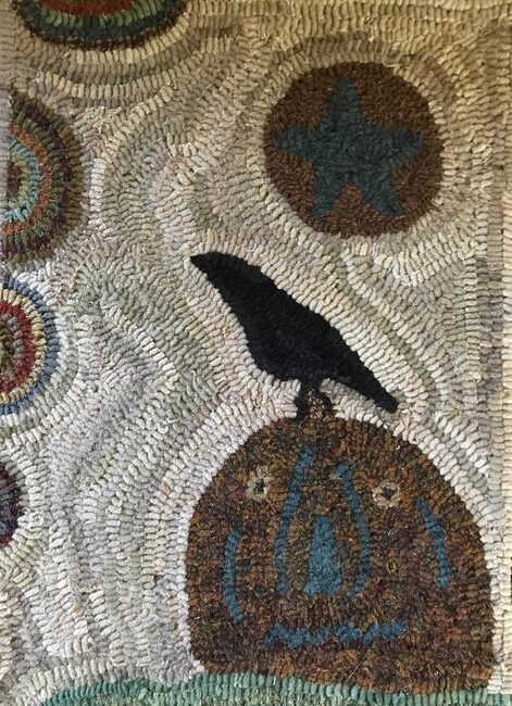 Crow With Pumpkin, a Hand Hooked Rug by Jennifer McKelvie