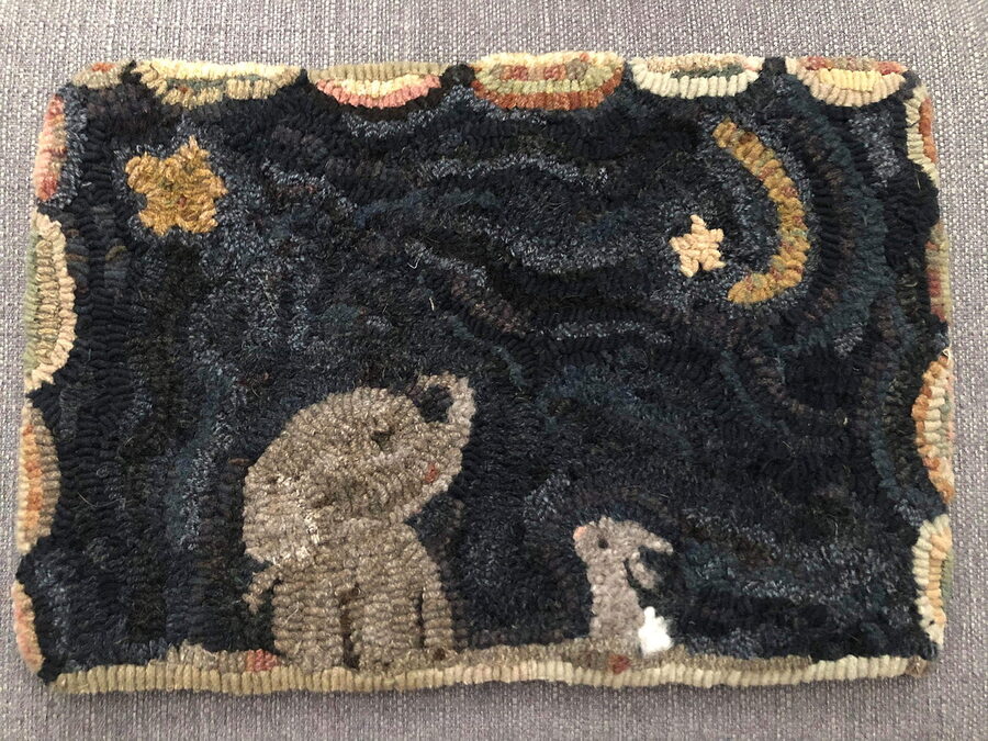 Ellies Elephant And Bunny, a Hand Hooked Rug by Jennifer McKelvie