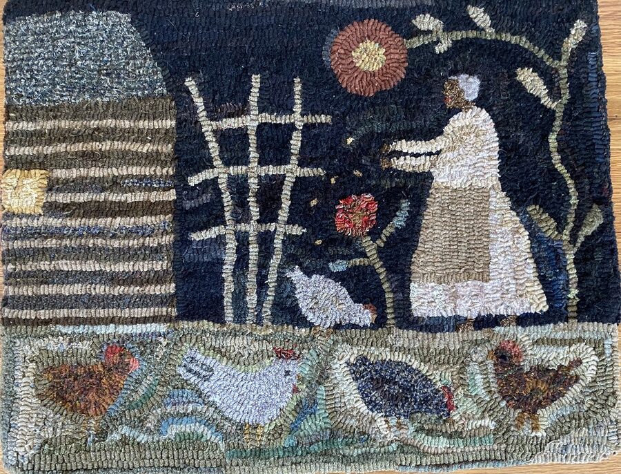 Feeding The Chickens, a Hand Hooked Rug by Jennifer McKelvie