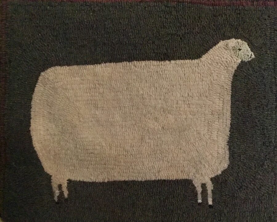 Folkart Sheep, a Hand Hooked Rug by Jennifer McKelvie