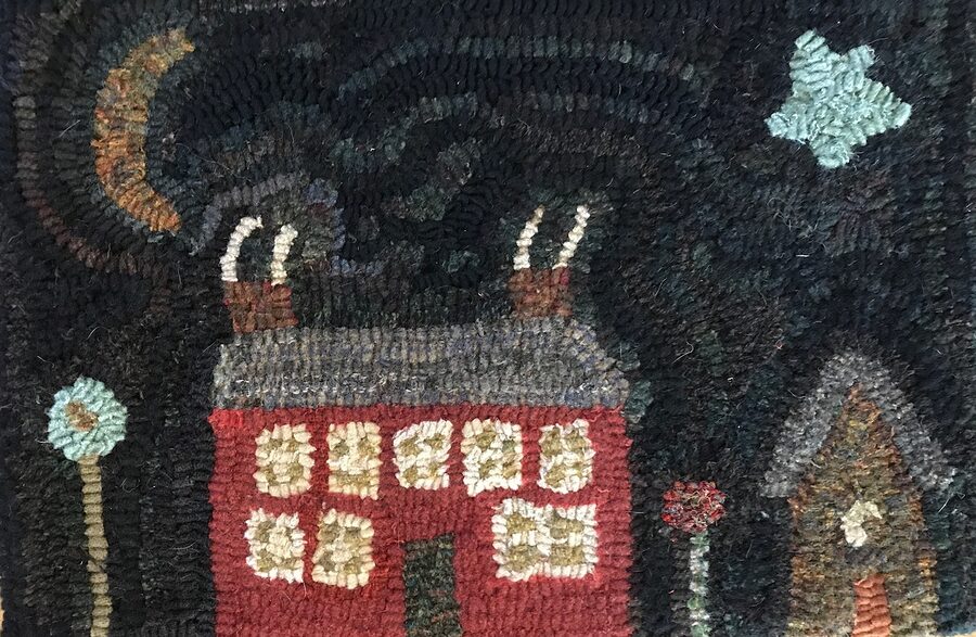 Red House With Star, a Hand Hooked Rug by Jennifer McKelvie