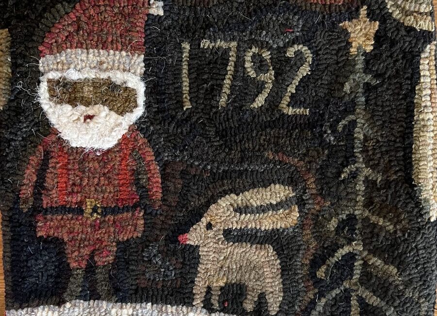 Santa And Rudy, a Hand Hooked Rug by Jennifer McKelvie