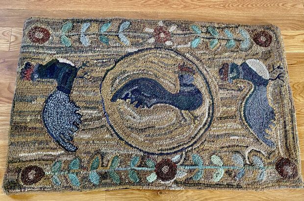 Three Roosters, a Hand Hooked Rug by Jennifer McKelvie