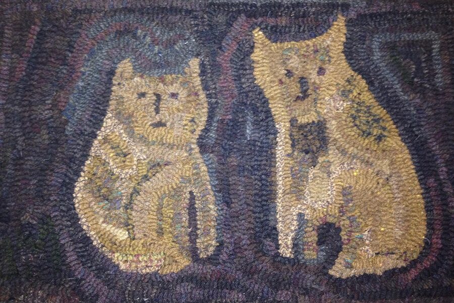 Two Old Cats, a Hand Hooked Rug by Jennifer McKelvie