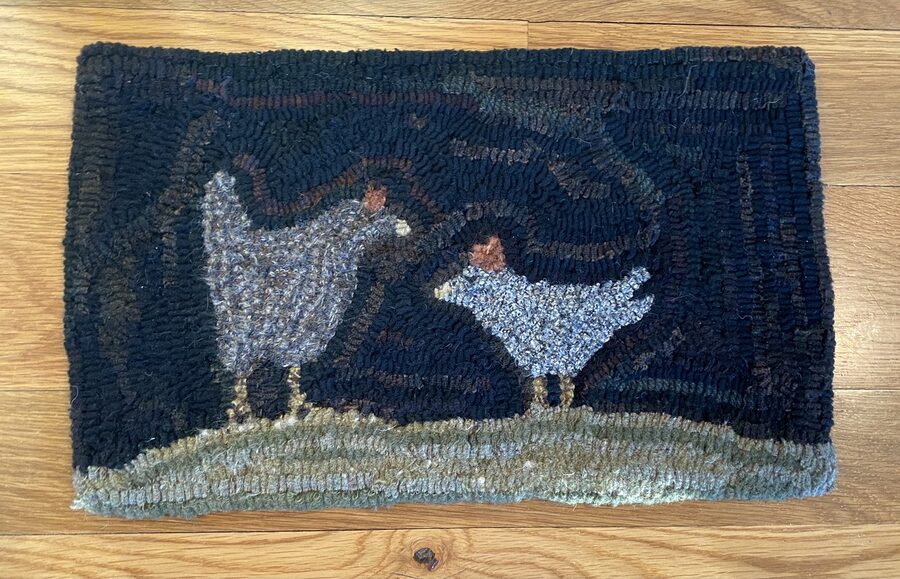 Two Olde Chicks, a Hand Hooked Rug by Jennifer McKelvie