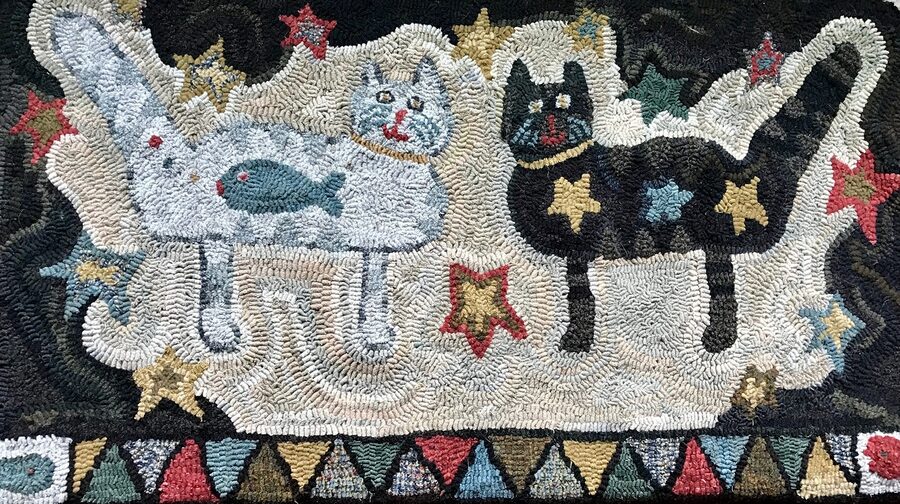 Whimsical Cats, a Hand Hooked Rug by Jennifer McKelvie